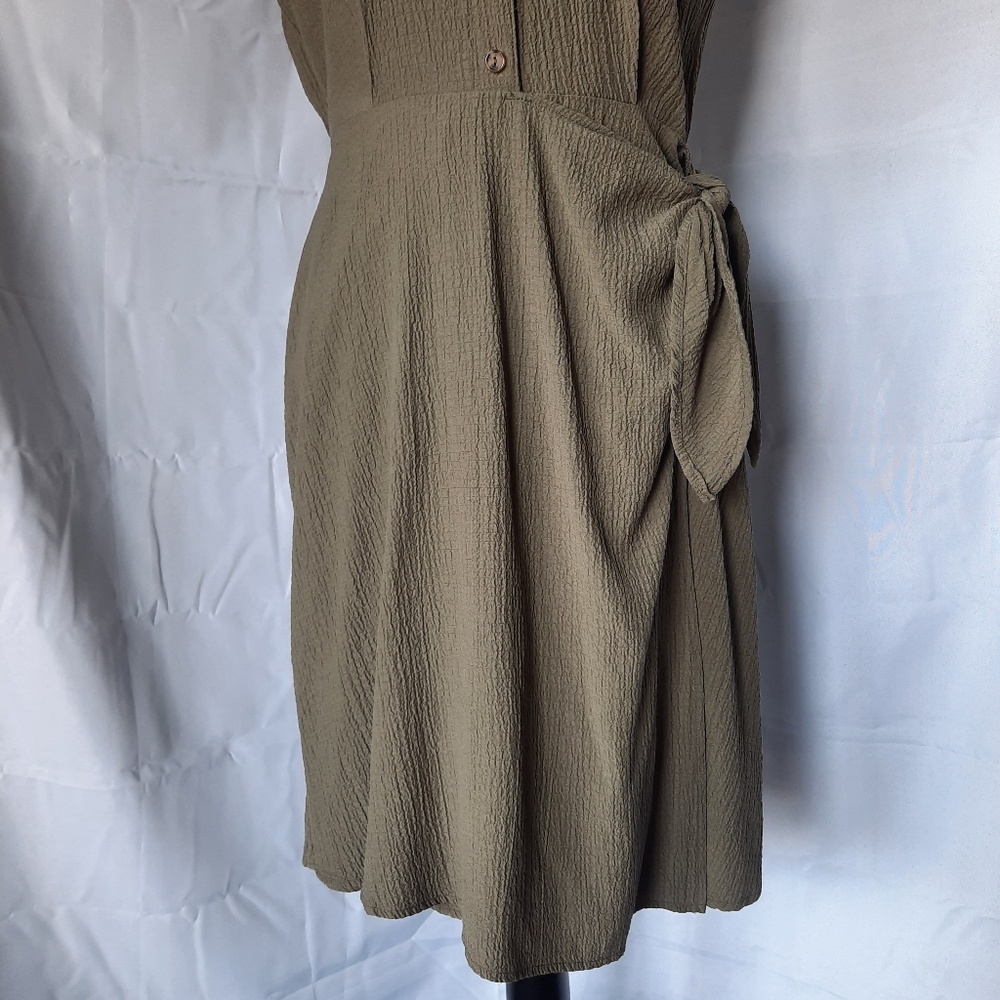 Calvin Klein Faux Wrap Dress Size 6 Army Olive Green Side Tie Minimalist - Picture 4 of 16